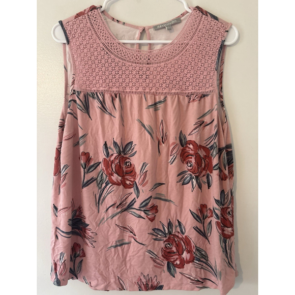 Daniel Rainn Tops - Daniel Rainn Pink Floral Crochet Lace Yoke Tank Top Sleeveless Size L Stitch Fix